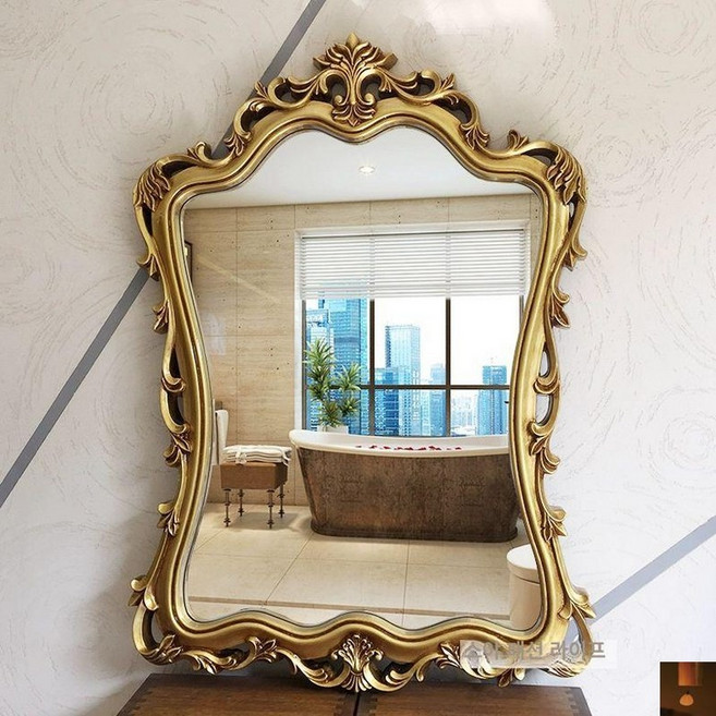 베네치안 거울 벽 걸이 이케아 욕실 빈티지 엔틱 앤틱 카페 세면대 인테리어 화장대 미러, 앤틱 골드(63x89)