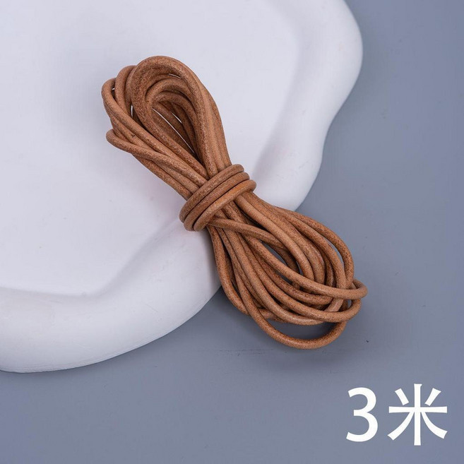 手工牛皮繩 圓繩 本色皮藝材料, 1個, 圓頭m3米 牛皮繩真材實料看得到
