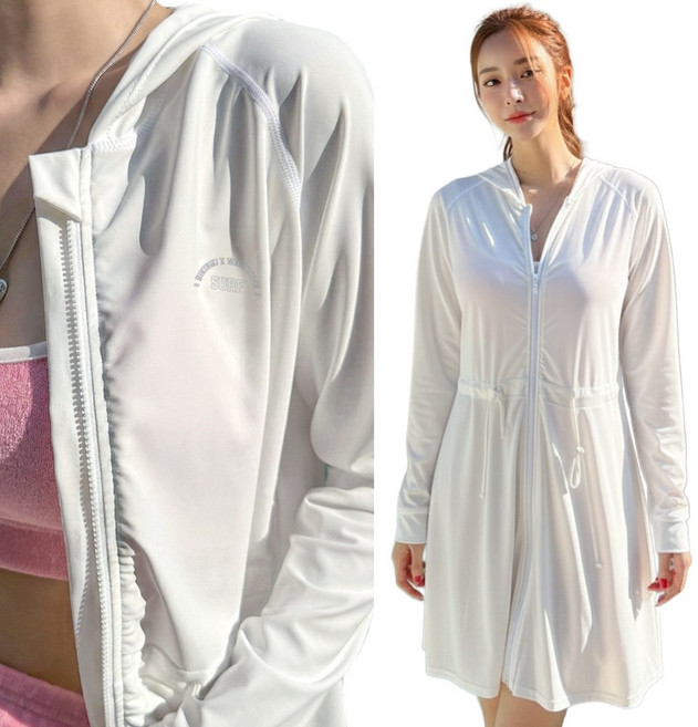 UPF+50[44~88] 비키비키 쉬즈 여성 래쉬가드 긴팔 수영복 상의 집업 체형커버 자외선차단 루즈핏 바캉스룩 비치웨어