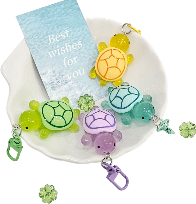 럭키터틀 행운의 거북이 키링 열쇠고리 미니 모형 소품, 퍼플 거북이, 1개