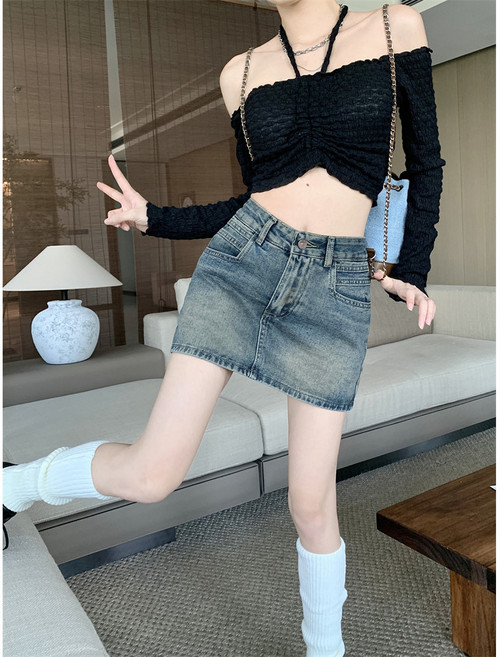 梨卡 女裝顯瘦高腰A字牛仔短裙 GA4228