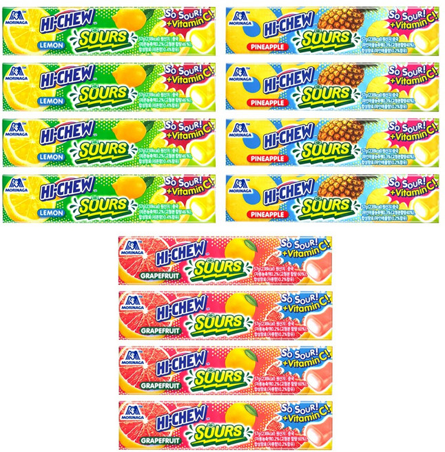 모리나가 하이츄 사우어 3종(레몬 4개 자몽 4개 파인애플 4개), 1세트, 684g