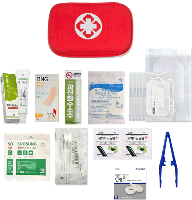 휴대용 미니 하드 구급함 구급약품 10종 응급키트 구급상자 + 랜덤밴드 1종, 1세트