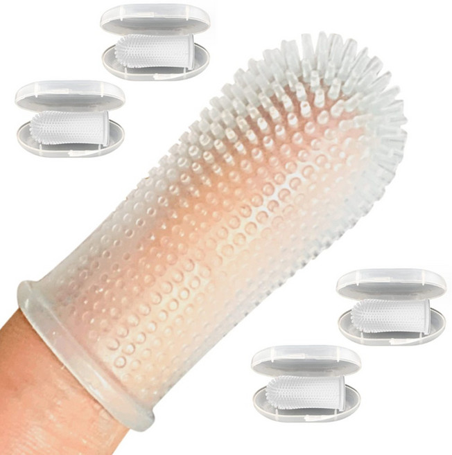 유즈펫 360도 실리콘 손가락 반려동물 칫솔 4p 세트, 투명, 1세트