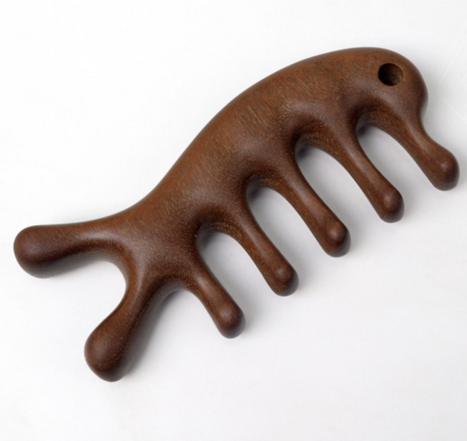 오베테 두피괄사 나무 우드 괄사빗 경락마사지 리프팅, 1개