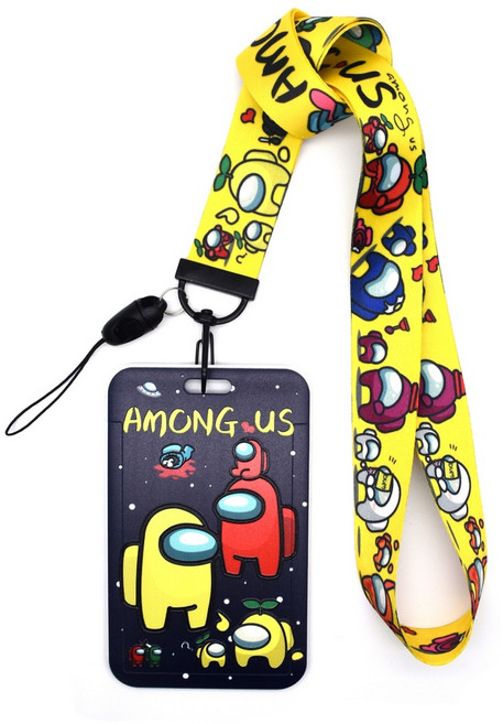 범쓰컴퍼니 어몽어스 스트랩줄 캐릭터 학생증 이름표 명찰 케이스 사원증 목걸이 카드수납 네임카드, 옐로우, 1개
