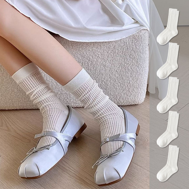 비엠에스 여성 장목 시스루 골지 양말 5켤레