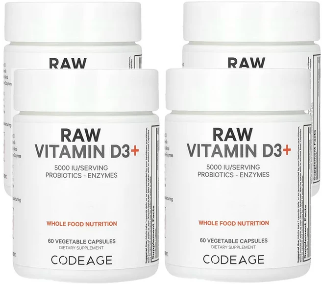 코드에이지 무가공 비타민D3+ 5 000IU 60베지캡슐, 4팩, 60정 - 쿠팡