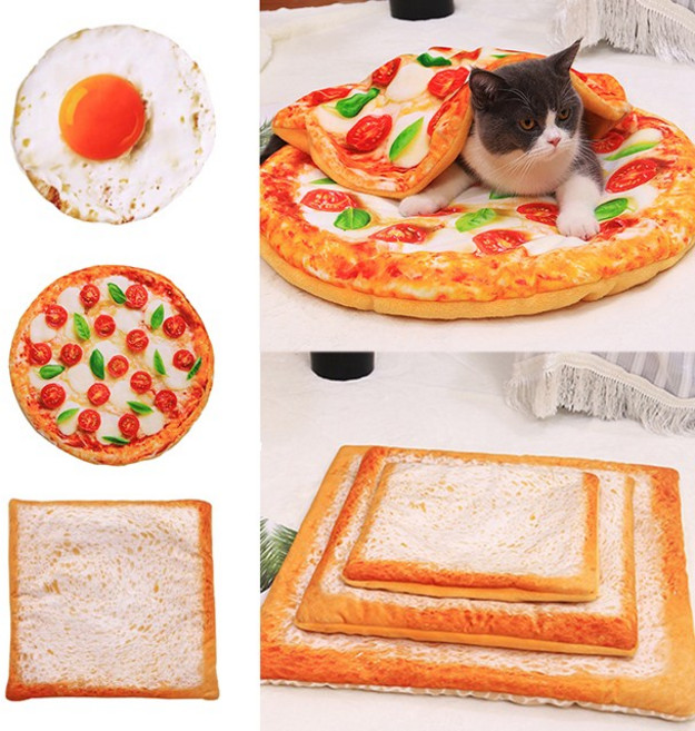 반려견 방석 강아지 고양이 쿠션 이불 세트 애견 포토존 원형 유모차 침대 사계절 펫 피자, 4-3. 식빵 쿠션 / S