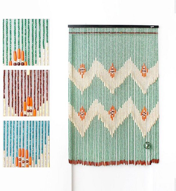 나무 구슬 문발 목각발 ( 창문발 현관문발 커튼 블라인드 공간분리 파티션 빈티지 홍콩 방꾸미기 레트로 소품 비즈발 거실 가리개 ), 2.  블루