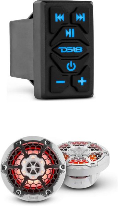 DS18 마린 스피커 방수 BT 오디오 수신기 로커 스위치와 2X 16.5cm 2웨이 동축 RGB 파워 스포츠 ATV UTV 보트용, DS18 마린 스피커 방수 BT 오디오 수신기 로커 스