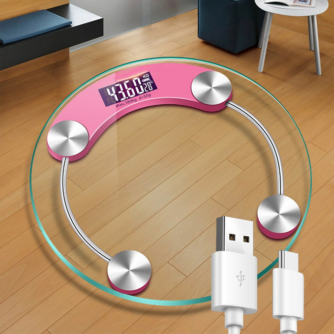 BORO 寶嵐 智慧健康體重秤, usb充電粉色, 1個, 直徑33CM
