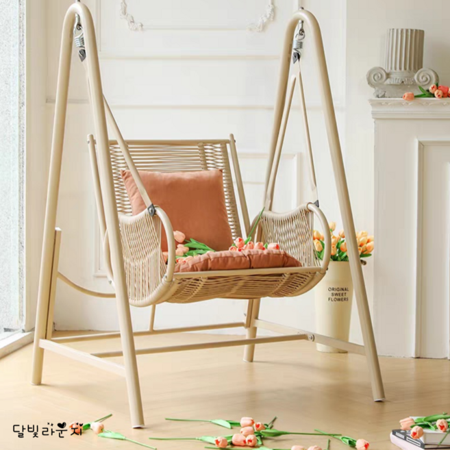 달빛라운지 감성자극 흔들의자 안락의자 인테리어 휴식용 1인용 그네 편한 야외 카페 테라스, 1개, 달빛 기본 로즈