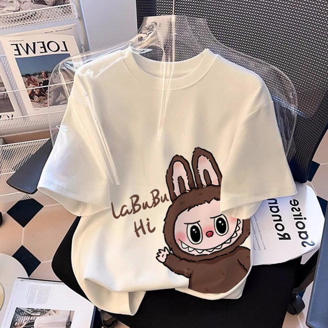 만화 애니메이션 라부브 라부부 연명 반팔 티셔츠 여성 패션 헐렁헐렁 큰 사이즈 순면 위 옷