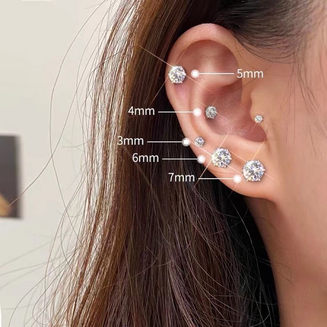 S925銀鋯石直針超閃高級感養耳洞耳蝸睡覺免摘不用摘耳飾耳骨釘