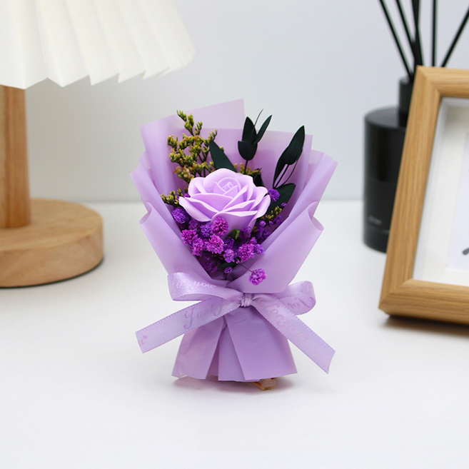 러브 한송이장미 안개프리저브드 꽃다발, 1개, 자주색