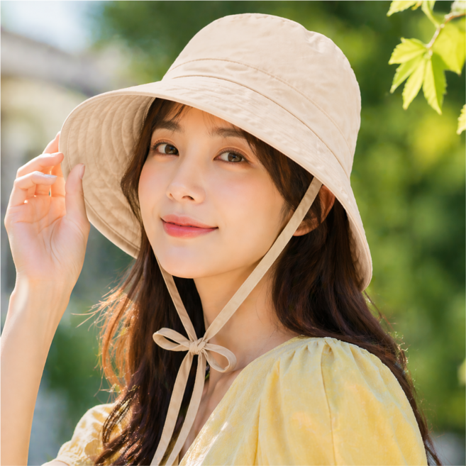 글라시아 여성 챙넓은 버킷햇 턱끈 벙거지 자외선차단 예쁜 모자