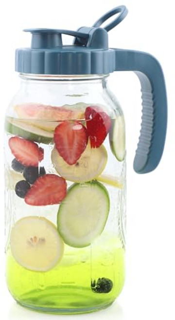 Mason Jar Pitcher 2 Quart With Pour Spout Lids 64 OZ Wide Mouth Water Pitcher Airtight And Leakpr, 64온스