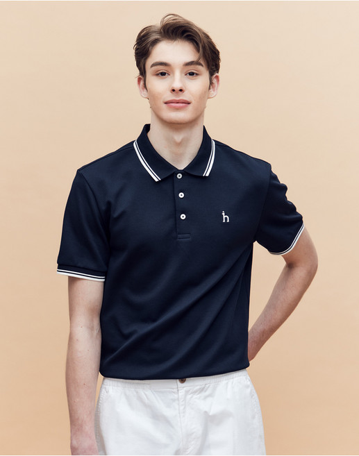 25SS [AIRY TWILL] 네이비 더블 팁 배색 카라 티셔츠 HZTS5B437N3