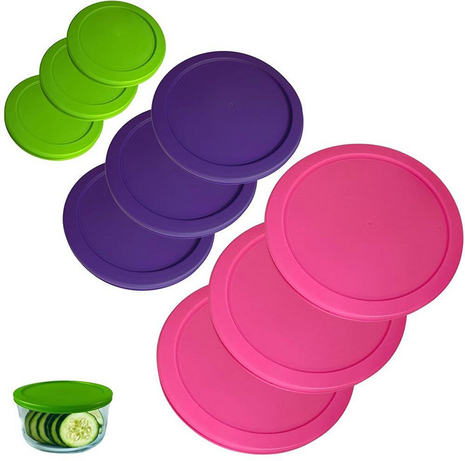 Klare Ware 1 2 4컵 스프링 그린 옐로우 터키석 교체 뚜껑/커버 Pyrex Anchor Hocking 및 KlareWare 보관 그릇용 *뚜껑만 유리 용기, 9 Pack, 스프링 그린, 퍼플, 핑크