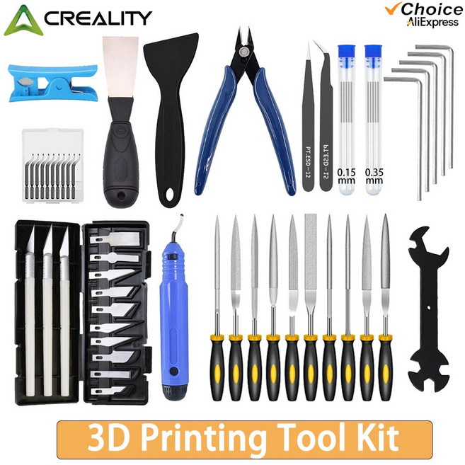 호환 Creality FDM/SLA 3D 프린터 유지보수 툴 키트 – 노즐 클리너 스크래퍼 핀셋 줄 조각 도구 포함, 05 56-piece tool kit