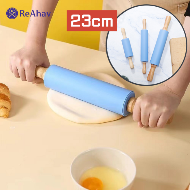 레아하브 롤루미 파이롤러 두쫀쿠 재료 실리콘 베이킹 밀대 쿠키 케이크 피자 도우 반죽 롤링핀, 1개, 스카이블루