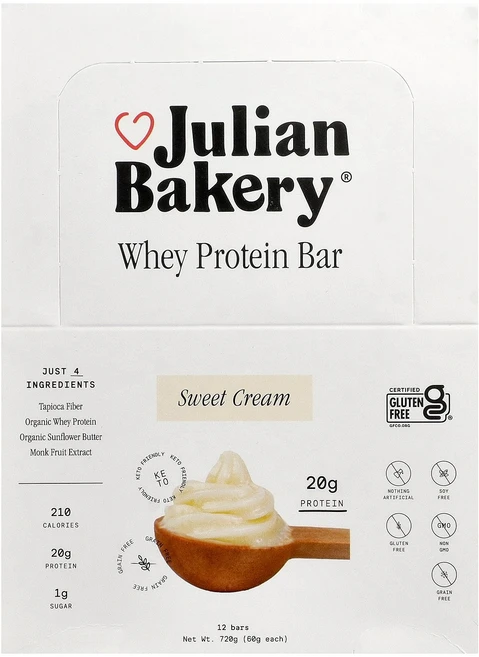 Julian Bakery 유청 단백질 바 스위트 크림 바 12개 개당 60g(2.1온스), 60g - 쿠팡