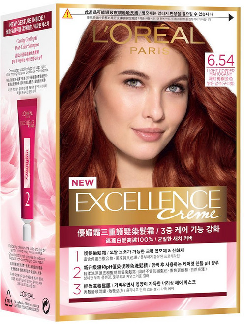로레알파리 엑셀랑스 크림 염색제, 6.54호 라이트코퍼마호가니, 1개