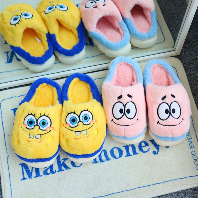 꾸미상점 스폰지밥 뚱이 겨울 캐릭터 학생 털실내화 거실화 룸슬리퍼