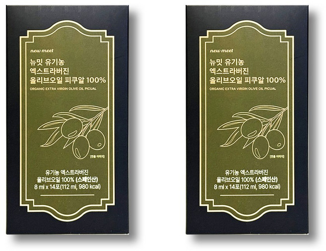 뉴밋 유기농 엑스트라버진 올리브오일 스틱 피쿠알 100% 14p, 112ml, 2박스