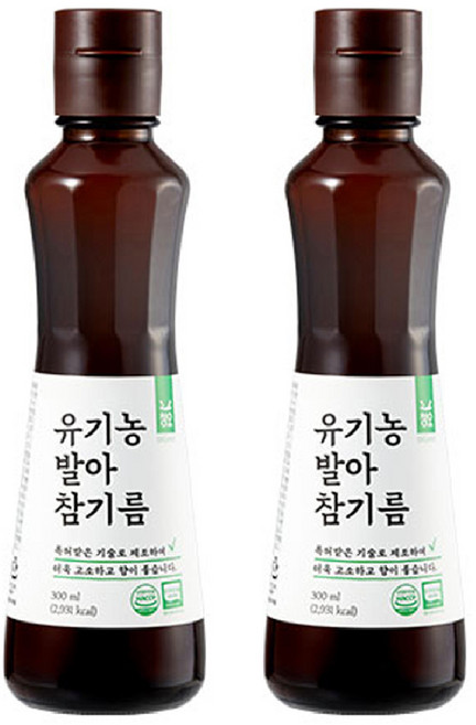 청오 유기농 발아 참기름 300ml 저온압착참기름 통참깨참기름100% 고소한, 2개
