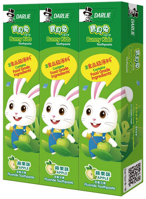 好來 Bunny Kids 兒童牙膏 蘋果口味, 1個, 蘋果  3入
