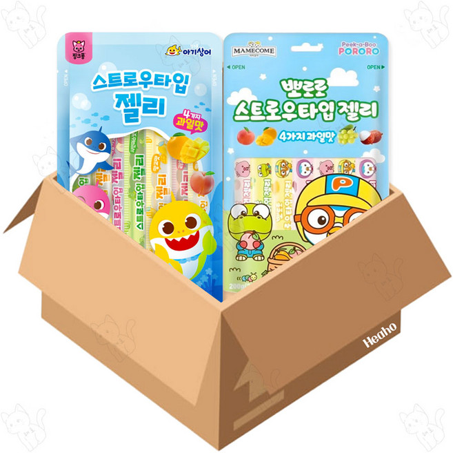 핑크퐁 스트로우타입 젤리 + 뽀로로 스트로우타입 젤리, 1세트, 400g, 핑크퐁+뽀로로