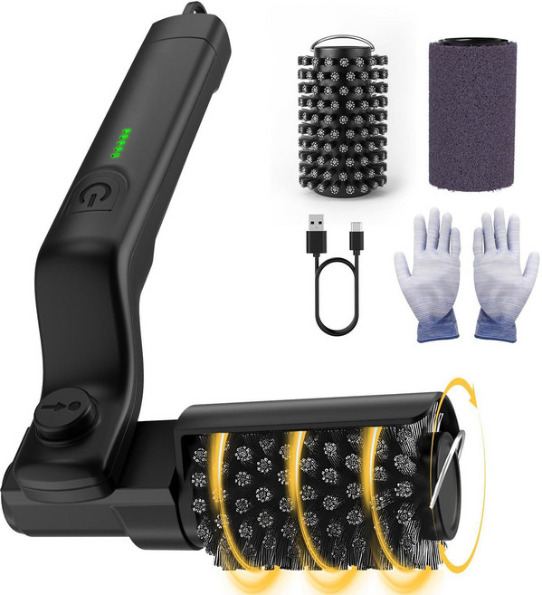 전동 바베큐 그릴 자동 브러쉬 충전식 기름때 무선 회전, 1개, 블랙