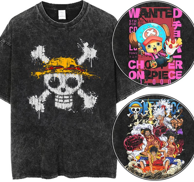 애니 원피스 해적 깃발 빈티지 반팔티 100-105 쵸파 나미 옷 니카루피 기어포스 티셔츠