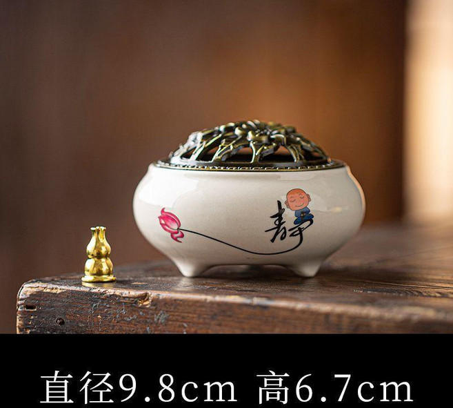香爐家用沉香薰爐室內陶瓷盤香網檀香塔香藏香大小號茶道蚊香爐 副廠商品, 白瓷-山礬白-配香網,2個, 白瓷-山礬白, 2個