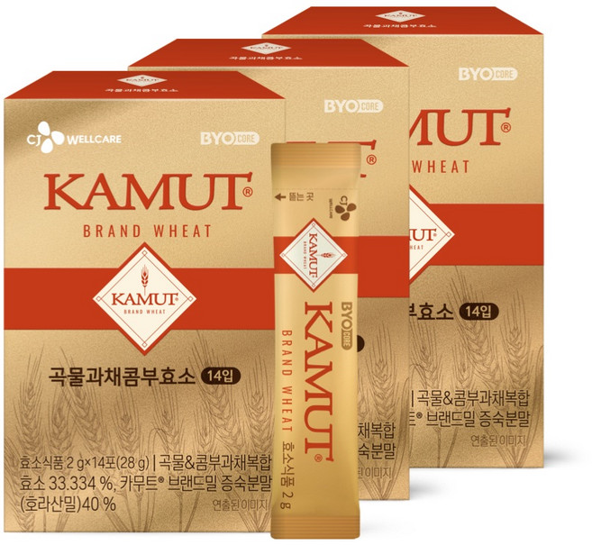 CJ 바이오코어 카무트 곡물콤부효소 14포, 90g, 3박스