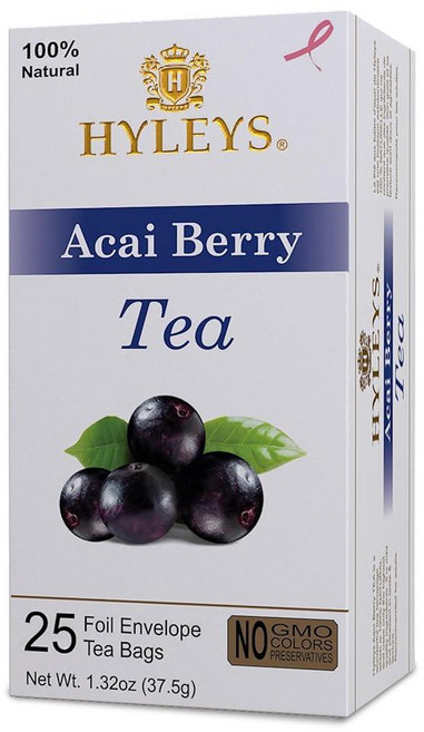 Hyleys 천연 구아라나 및 오렌지 향이 나는 인삼 및 녹차 - 허브 에너지 티 - 티백 25개 (12팩 - 티백 총 300개), Acai Berry with Green Tea, 25 Tea Bags (Pack of 12)