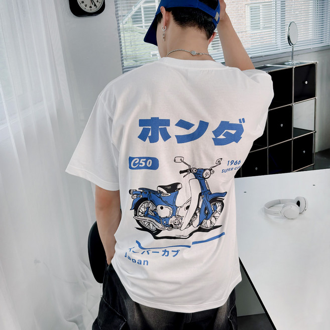 [XS-3XL] 슈퍼커브 레터링 오버핏 반팔 티셔츠 남녀공용 4color W