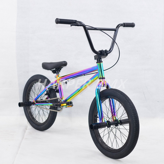 묘기자전거 BMX 자전거 입문용 18인치 스트리트 익스트림 가벼운 성능 스턴트 액션, 블랙레인보우, 1개