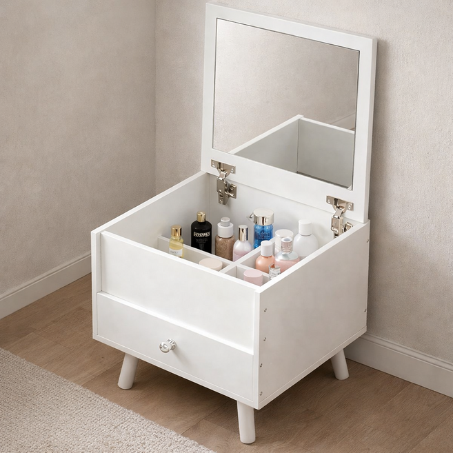 소프트엣지 LED 미니 좌식 화장대, 올 화이트 40cm