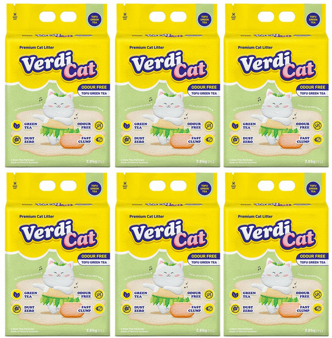 베르디캣 오도어프리 고양이 두부모래 그린티 가는입자 (2.8kg 6개입) 16.8kg, 6개, 7L