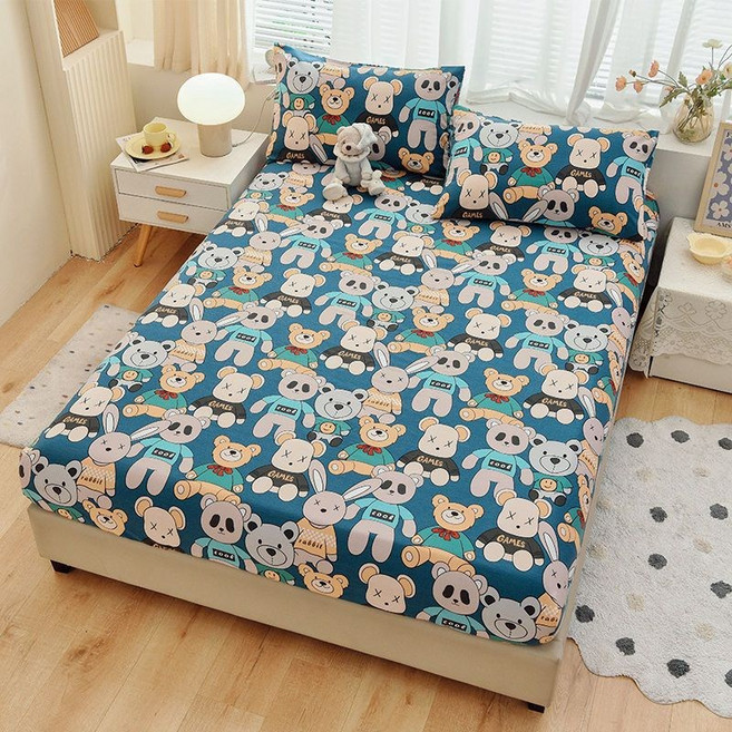 兒童床床笠 床笠 兒童床墊套 純棉全包單件 嬰兒床床單, 塗塗藍 秋冬加厚款 ,60*110 厚3-9cm, 1個