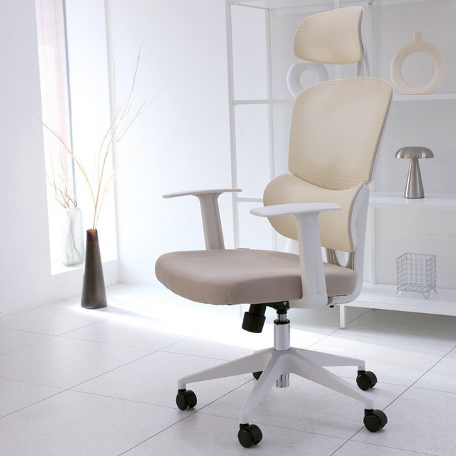 모닝글로리 M501 프리미엄 요추받침 학생 사무용 넓고 편안한 메쉬 의자, 베이지