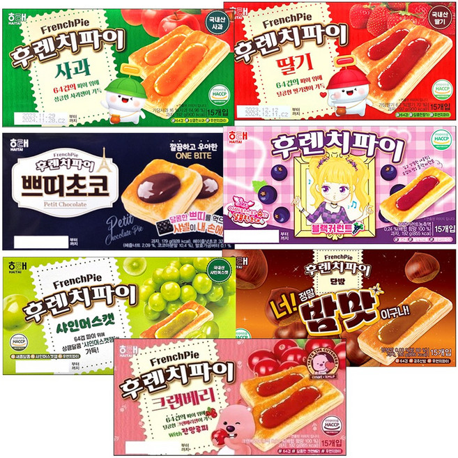 (후렌치파이7종세트) 크랜베리+샤인머스캣+단밤+쁘띠초코+딸기+사과+블랙커런트, 7개, 192g