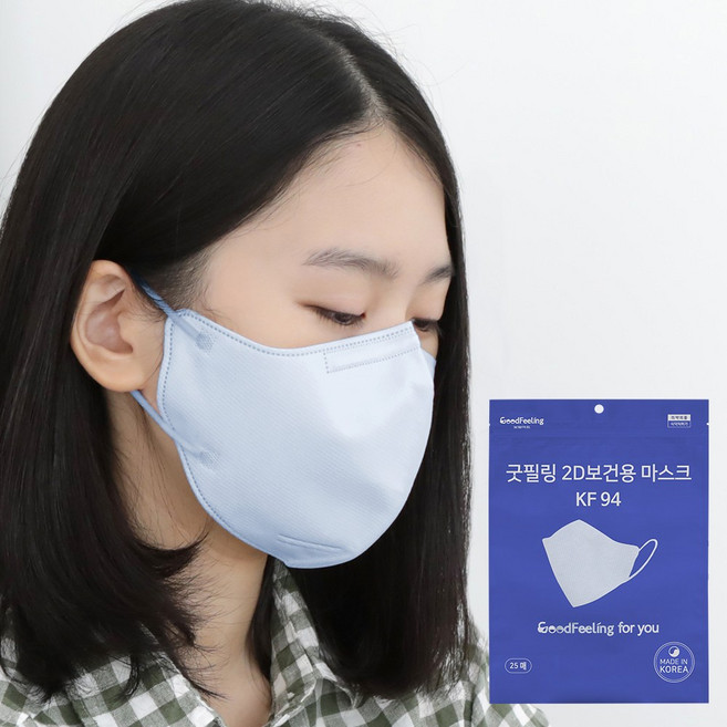 굿필링 컬러 새부리형 마스크 KF94 대형, 블루, 2개, 25매입