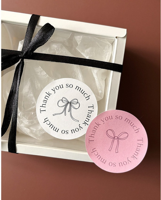 감성 땡큐 모던 선물 꽃다발 답례 구디백 포장 감사 스티커, 150개, 리본