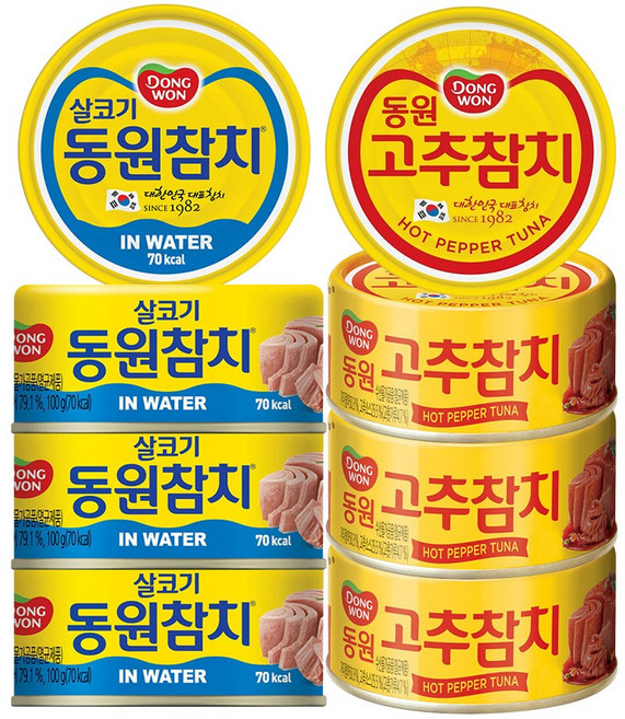 동원 참치 (워터 4P + 고추 4P), 8개, 100g