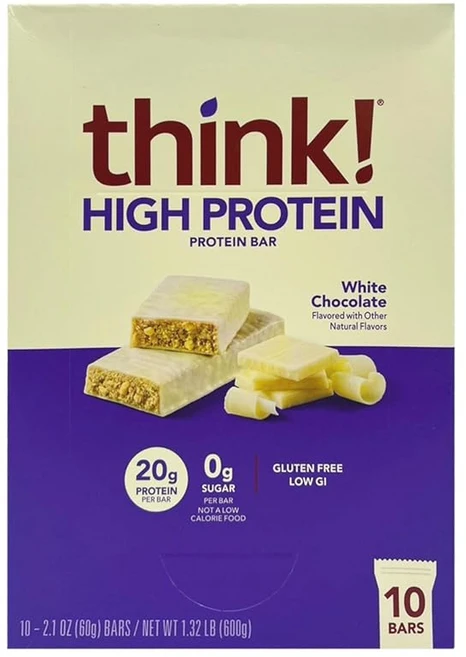 think! 화이트 초콜릿 맛 10개 팩 고단백질 바 단백질 20g, 1개, 1g - 쿠팡