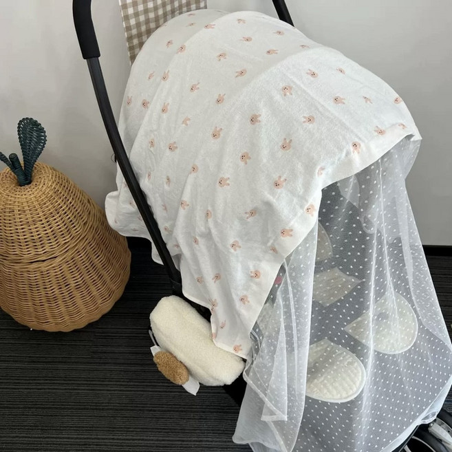 블랙체리 유모차 다용도 순면 레이스 덮개, 토끼, 1개